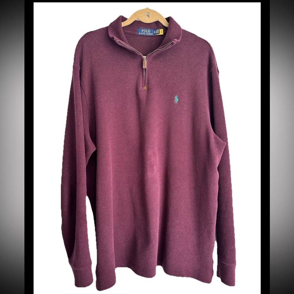 Polo by Ralph Lauren Men's Vintage Burgundy 1/4 zip Pullover Sweater Sz XL